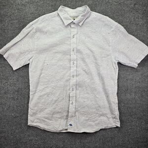 Onward Reserve Shirt Mens XXL 2XL White Blue Wave Print Linen Blend Short Sleeve